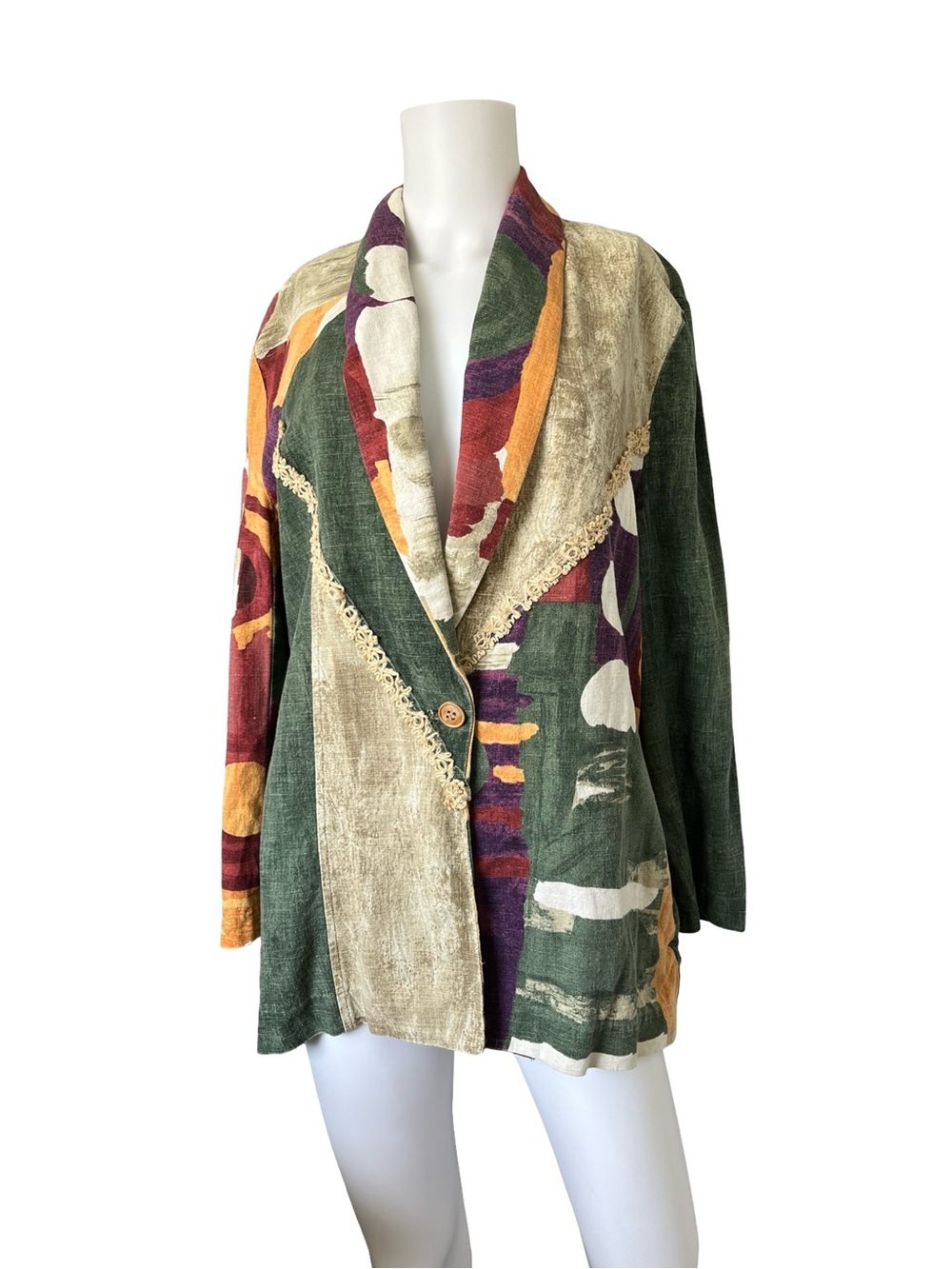 Vintage Sunny Sport Coat Artsy Art to Wear Cotton Flax Colorful Womens Size 10